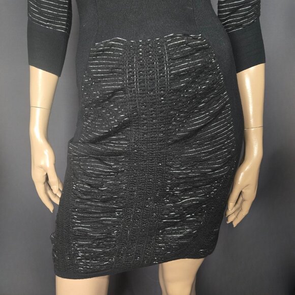 Y2K Mini Sweater Dress size S Black Bodycon Grunge Goth Mcbling V Neck - Picture 2 of 12